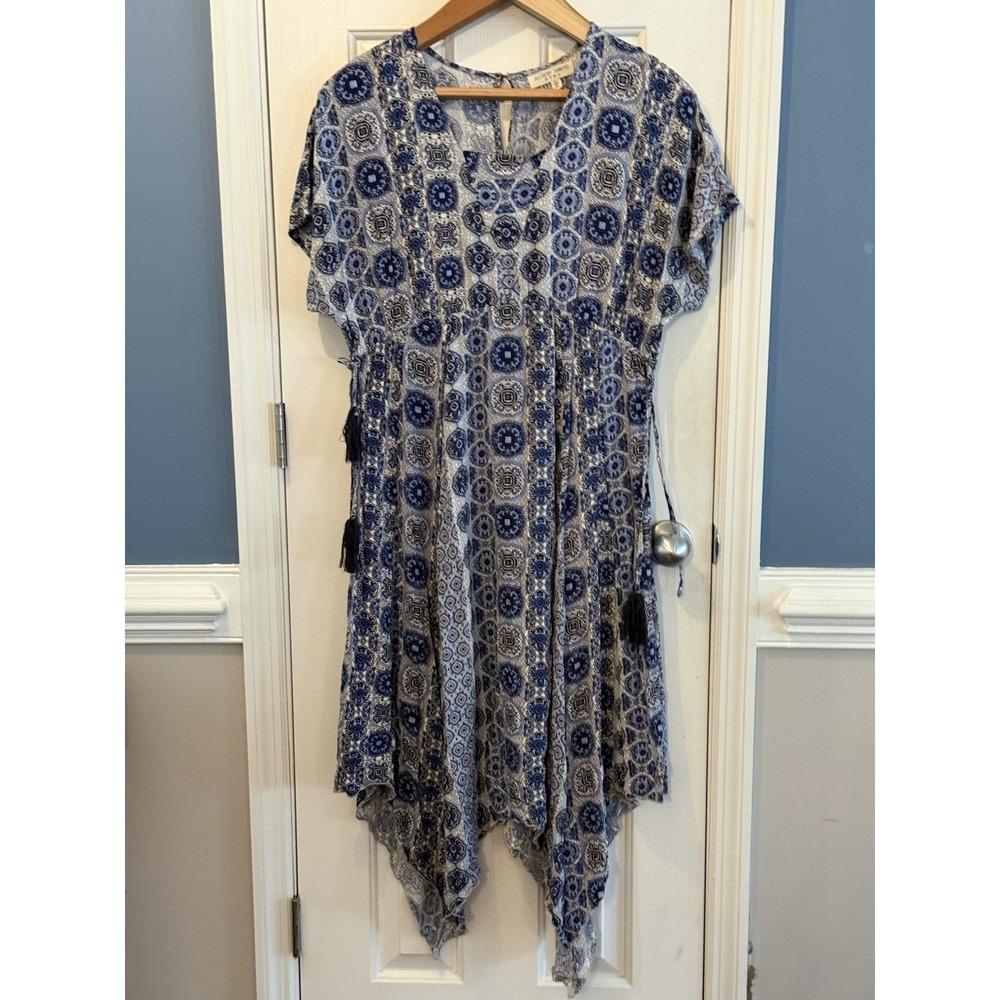 Alchemy‎ Thread Navy Blue Boho Dress Size XL  Tassels Elastic Waist Party Modest
